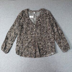 Old Navy Women’s Long Sleeve Button Front Blouse Leopard Print Size S Lightweigh